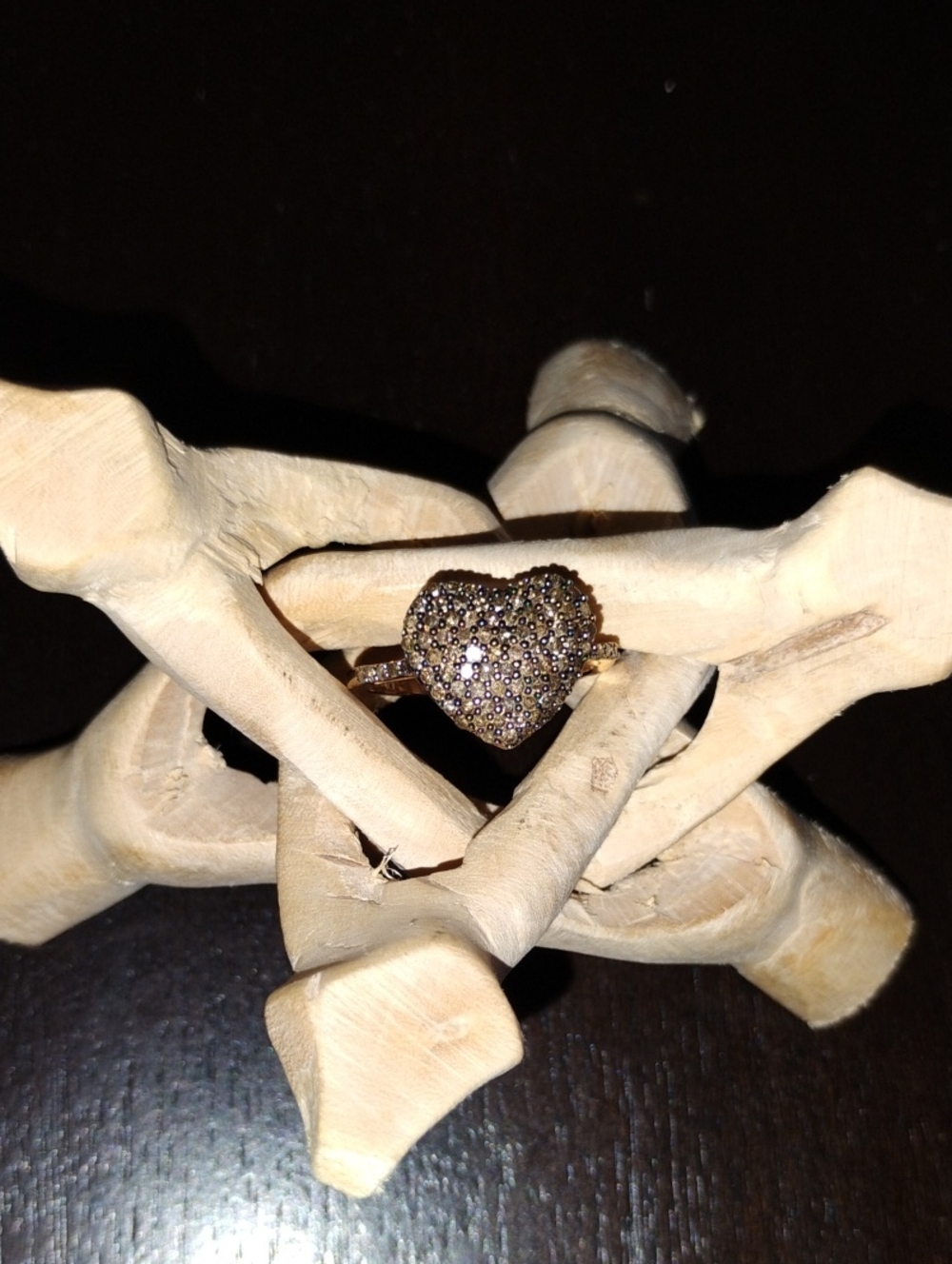 Natural Champagne Diamond Heart Ring In Rose Gold Vermeil Over 925 Silver